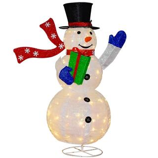 Santa Claus Cloth Iron Frame Foldable Snowman Christmas Decoration LED Snowman Motif Light