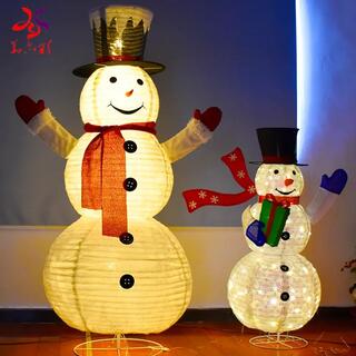 Santa Claus Cloth Iron Frame Foldable Snowman Christmas Decoration LED Snowman Motif Light image 4