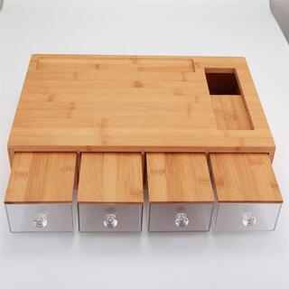 Easy Food Storage Prepare Cleanup Sliding Large Bamboo Cutting Board with 4 Drawers