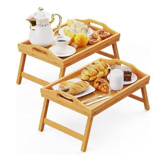 Eco friendly Portable Bamboo Bed Serving Table Kids Eating Laptop Tray With Folding Legs