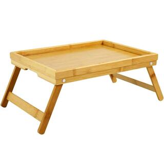 Eco friendly Portable Bamboo Bed Serving Table Kids Eating Laptop Tray With Folding Legs image 2