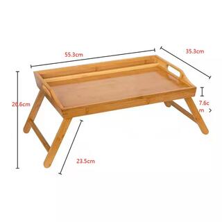 Eco friendly Portable Bamboo Bed Serving Table Kids Eating Laptop Tray With Folding Legs image 5