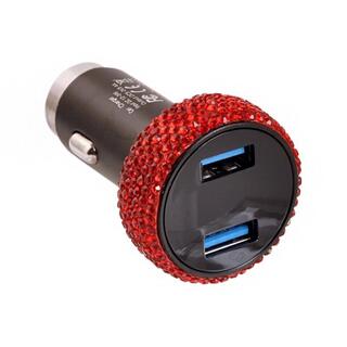 Girly LED Display Bling Rhinestone Crystal Dual USB Car Charger Safety Hammer image 2