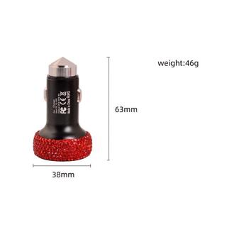 Girly LED Display Bling Rhinestone Crystal Dual USB Car Charger Safety Hammer image 6