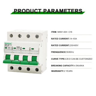 NAAKUU NKM1-63H C16 4P Mini Circuit Breaker AC MCB 6KA For Electrical image 2