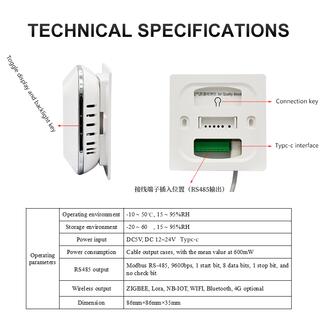 ONETEST - Wall-mounted air quality monitor AQM-80 PM2.5 / PM10 / TEMP / HUM / CO2 / VOC / CH2O RS485 output image 14