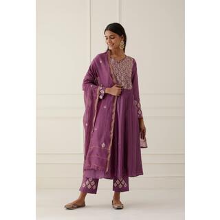 Aubergine Yoke Kali Set With Dupatta - Set Of 3