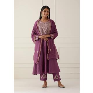 Aubergine Yoke Kali Set With Dupatta - Set Of 3 image 2