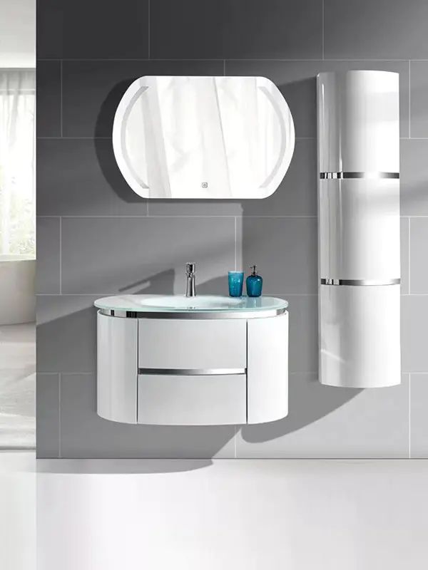 KP-5807 Wall Mounted PVC Bathroom Vanity Cabinets With Glass Sink