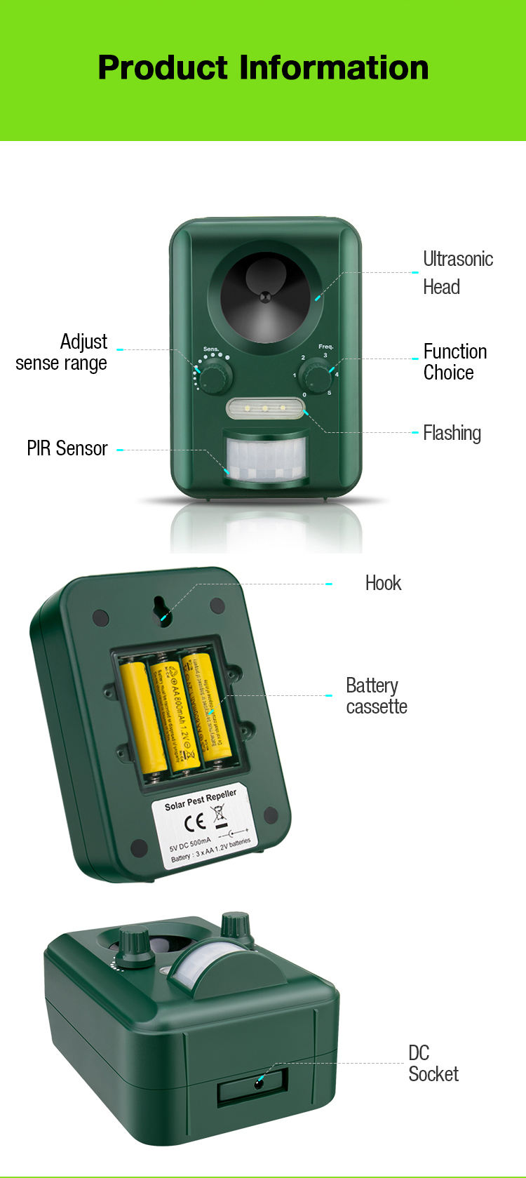 Solar Animal Repeller For Cat Dog Deer Fox Bird AN-B030 image 19