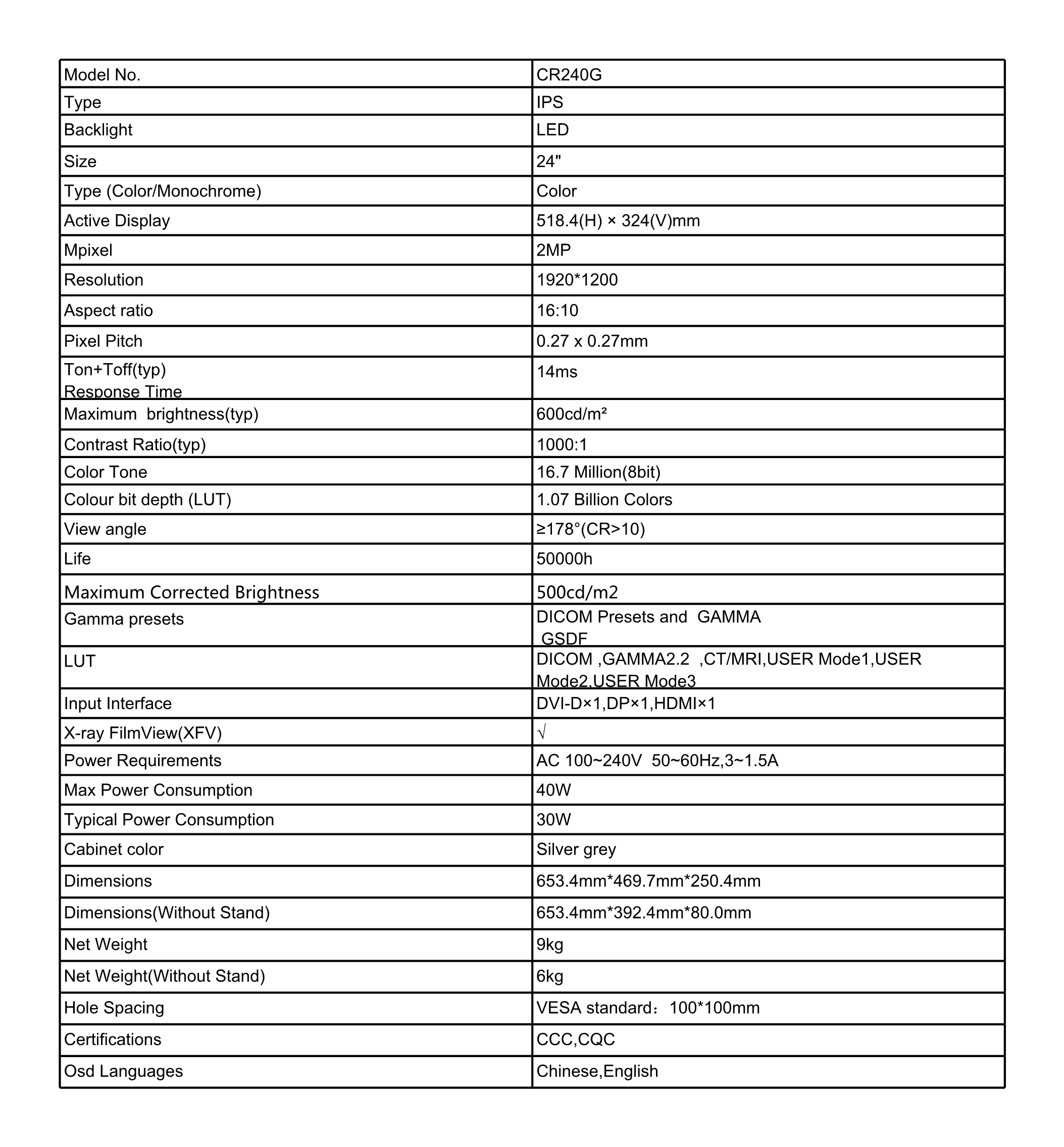 CR240G 2MP Clinical Review Monitor image 7