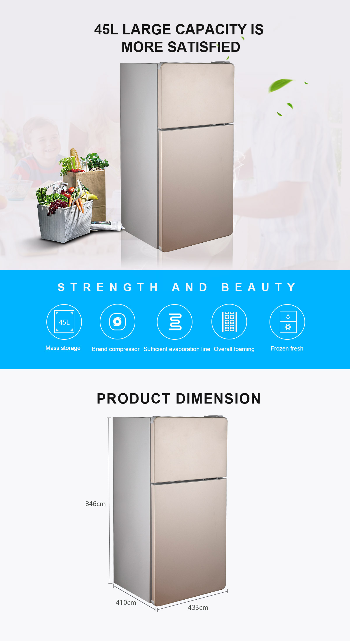 GOLD BCD-70 45L Double Door Refrigerator Big Capacity image 3