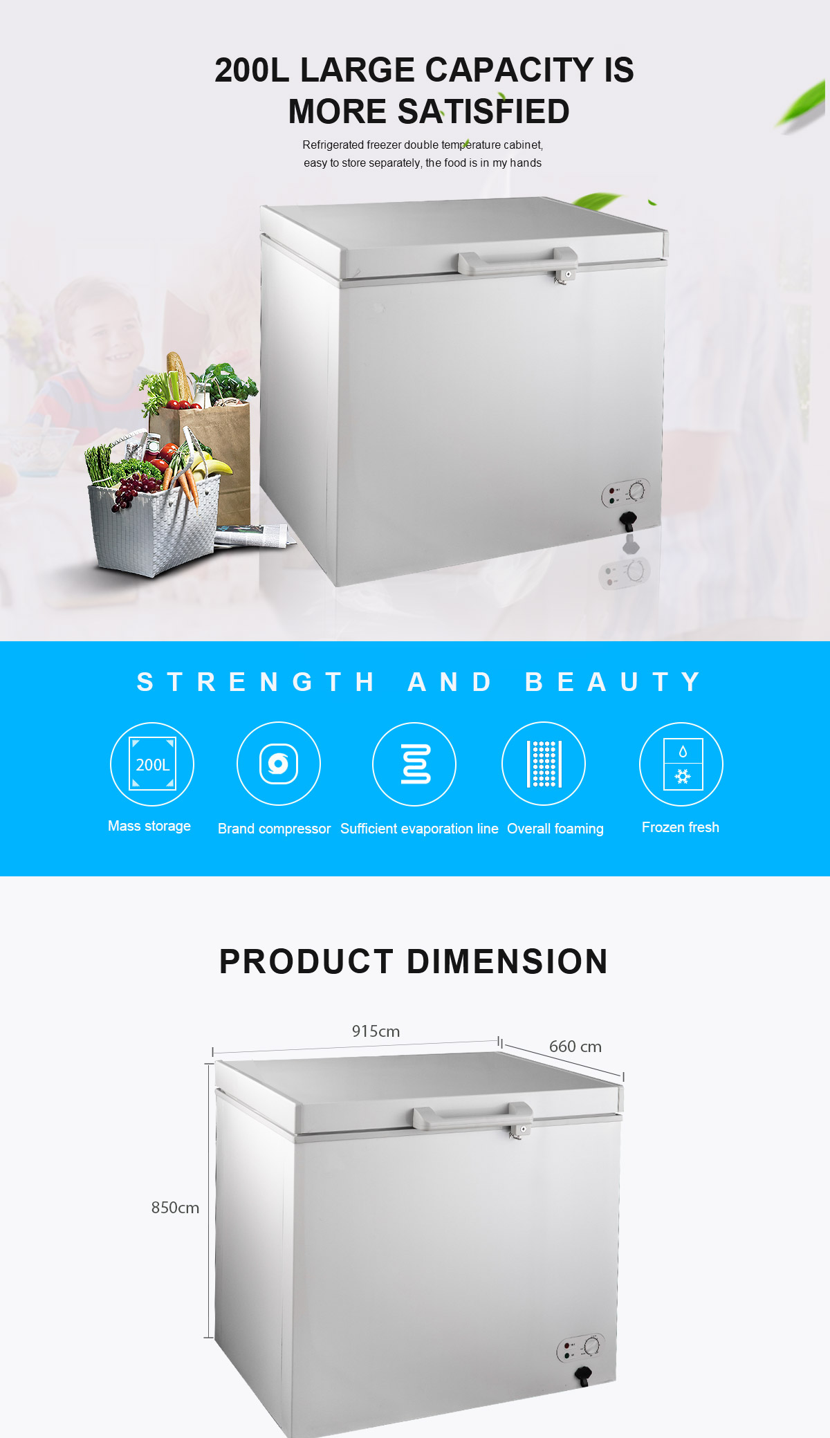 D/BC-200QE 200L Inside Step Bottom Super Thick Euro Chest Freezer image 4