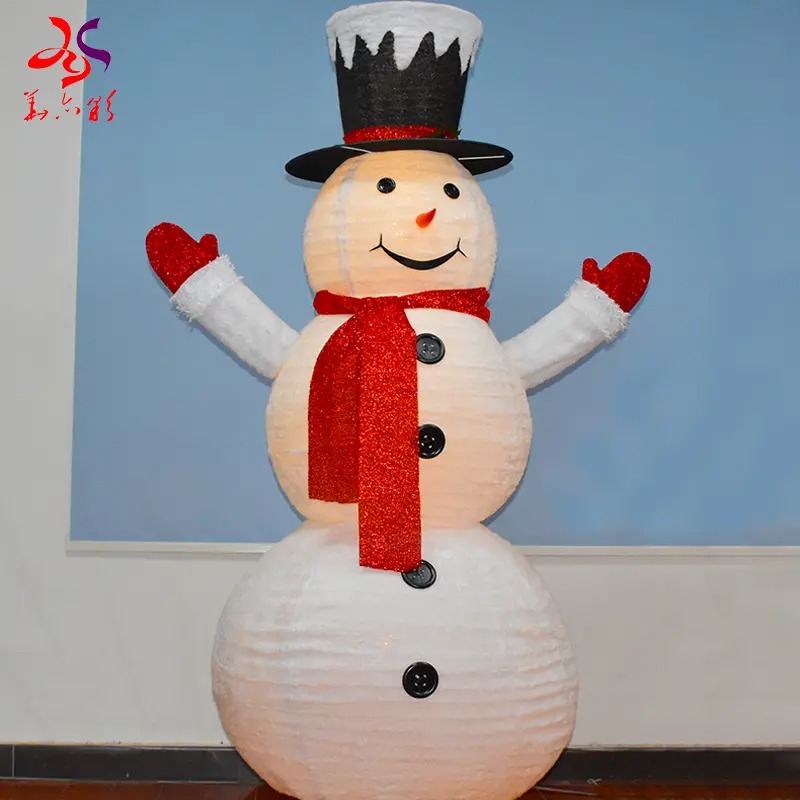 Santa Claus Cloth Iron Frame Foldable Snowman Christmas Decoration LED Snowman Motif Light image 2