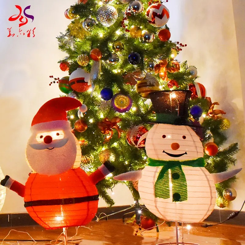 Santa Claus Cloth Iron Frame Foldable Snowman Christmas Decoration LED Snowman Motif Light image 3