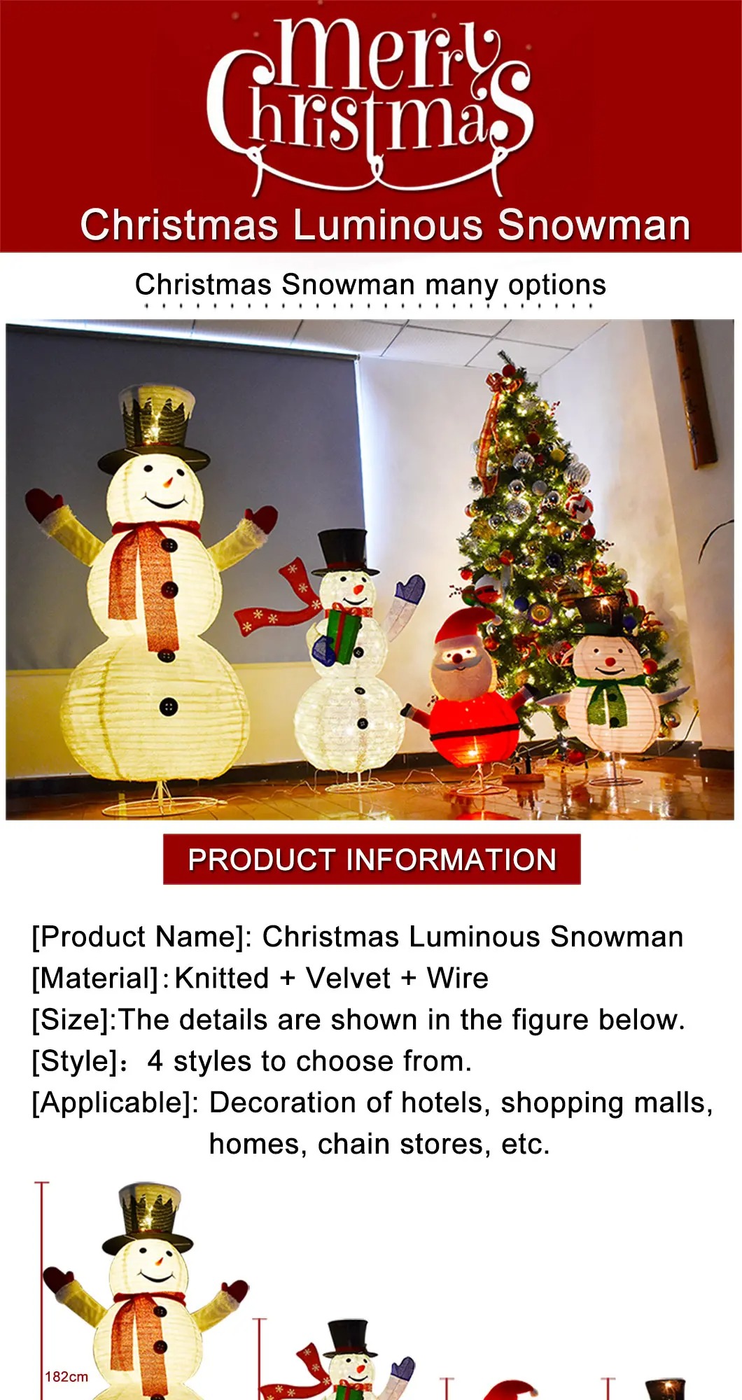 Santa Claus Cloth Iron Frame Foldable Snowman Christmas Decoration LED Snowman Motif Light image 7