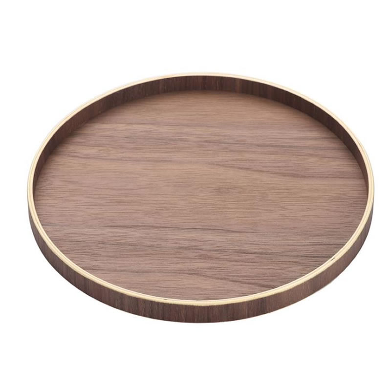 Popular Tableware Handmade Black Walnut Solid Breakfast Tea Coffee Round Wood Serving Tray Set For Hotel image 3