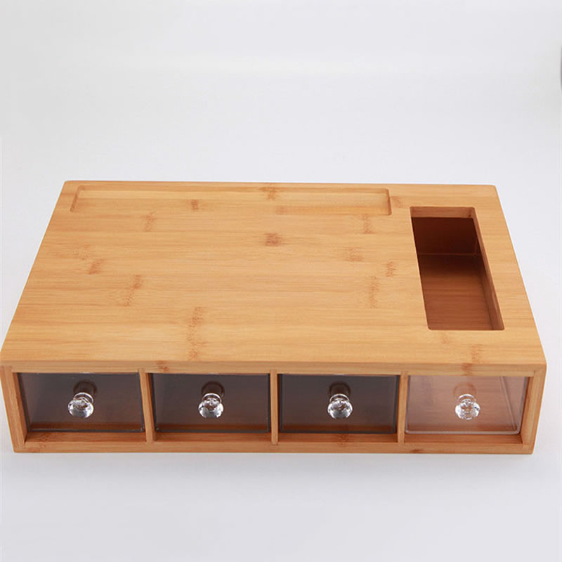 Easy Food Storage Prepare Cleanup Sliding Large Bamboo Cutting Board with 4 Drawers image 3