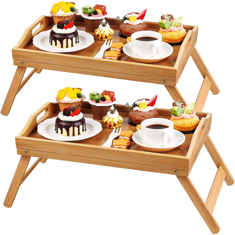 Eco friendly Portable Bamboo Bed Serving Table Kids Eating Laptop Tray With Folding Legs image 4