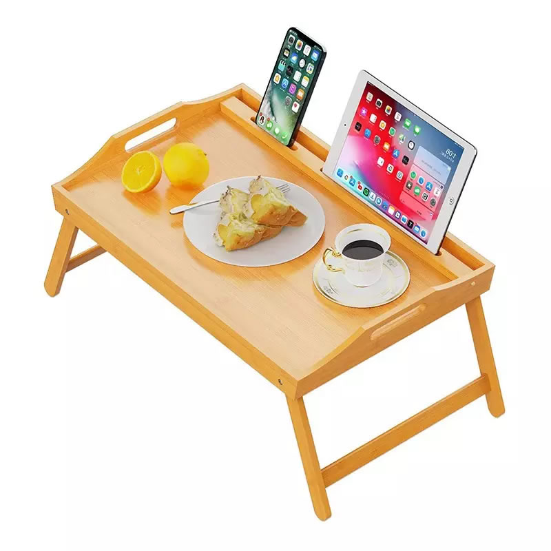 Eco friendly Portable Bamboo Bed Serving Table Kids Eating Laptop Tray With Folding Legs image 6