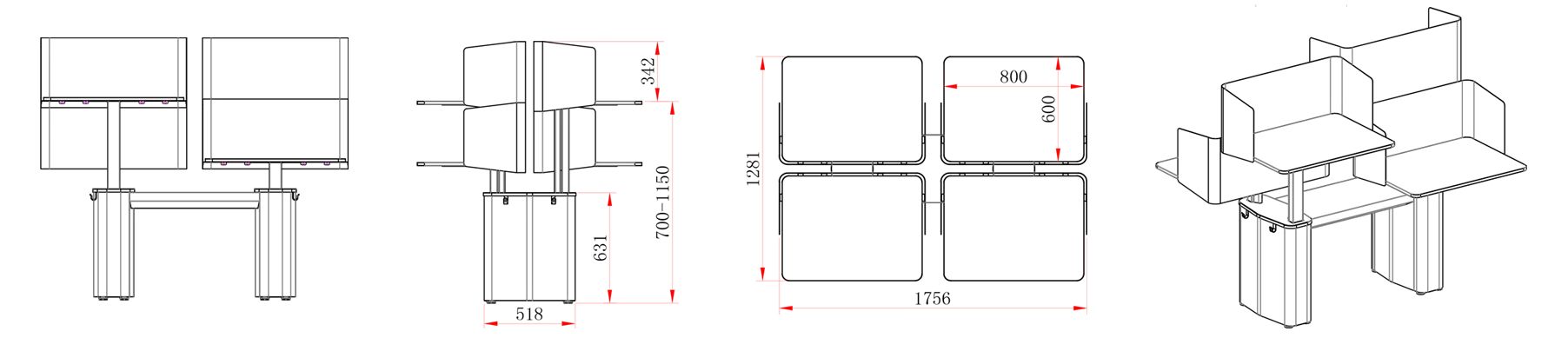 Ergonomic Four-person Desk Smart Height Adjustable Standing Workstation image 5