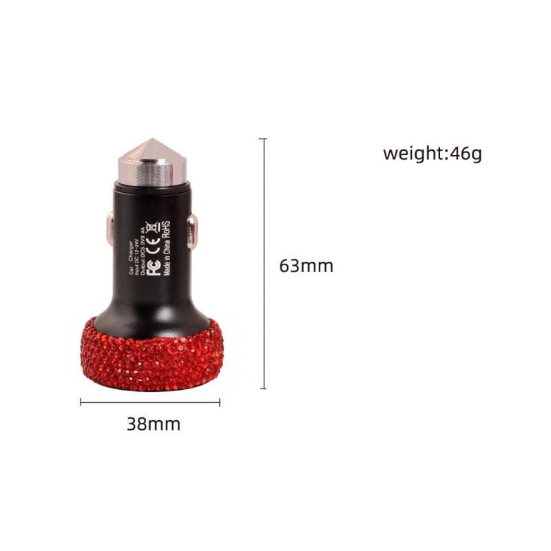 Girly LED Display Bling Rhinestone Crystal Dual USB Car Charger Safety Hammer image 6