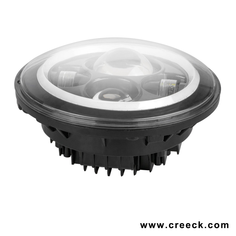 7 Inch 40W Round LED Headlight - H4 - Angel Eye image 2