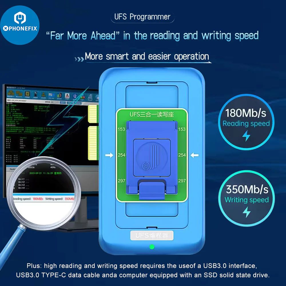 JCID UFS Programmer U15 BGA153/254/297 3 In 1 Read Write Tool image 2
