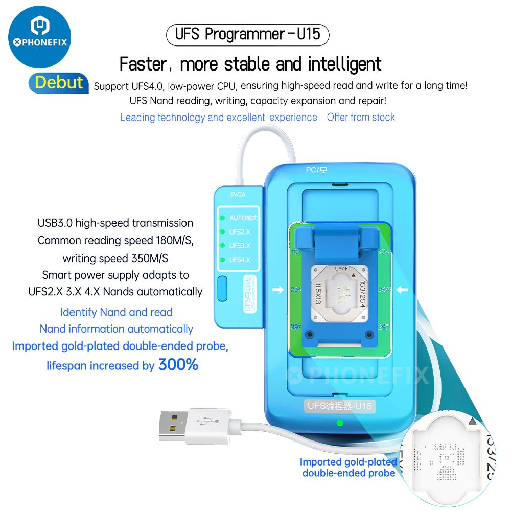 JCID UFS Programmer U15 BGA153/254/297 3 In 1 Read Write Tool image 3