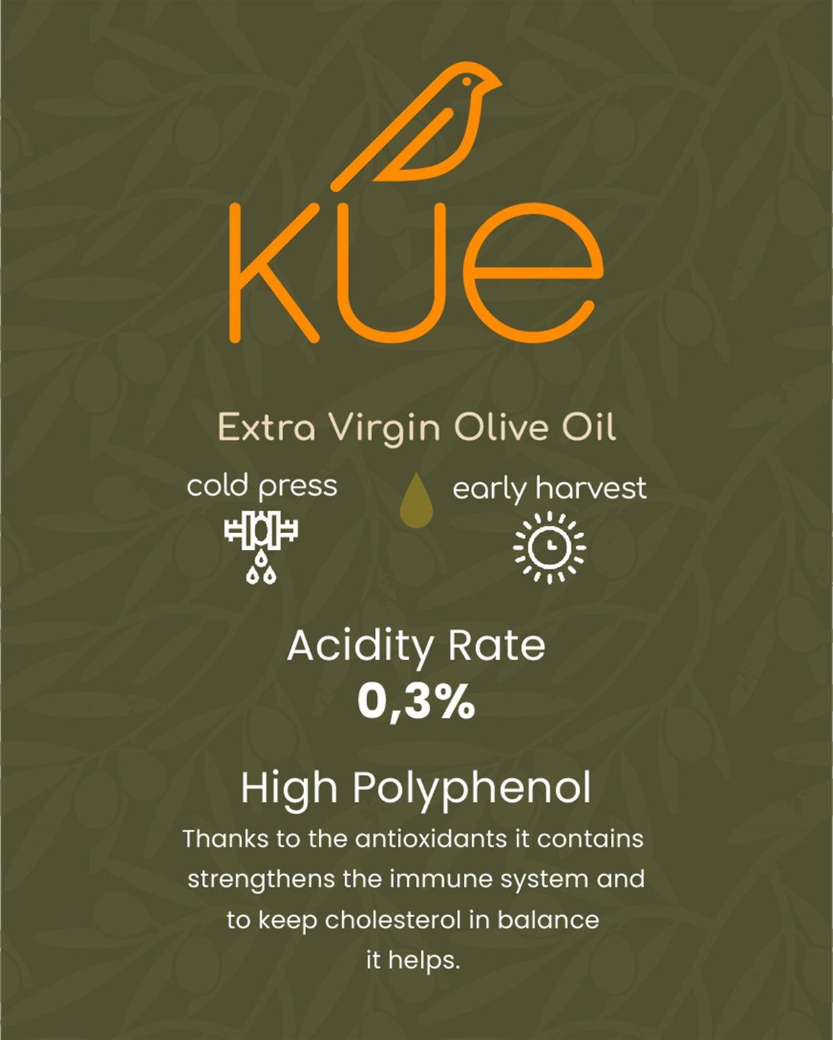 KUE 750 ml Award Winning Early Harvest Cold Pressed Extra Virgin Olive Oil image 3