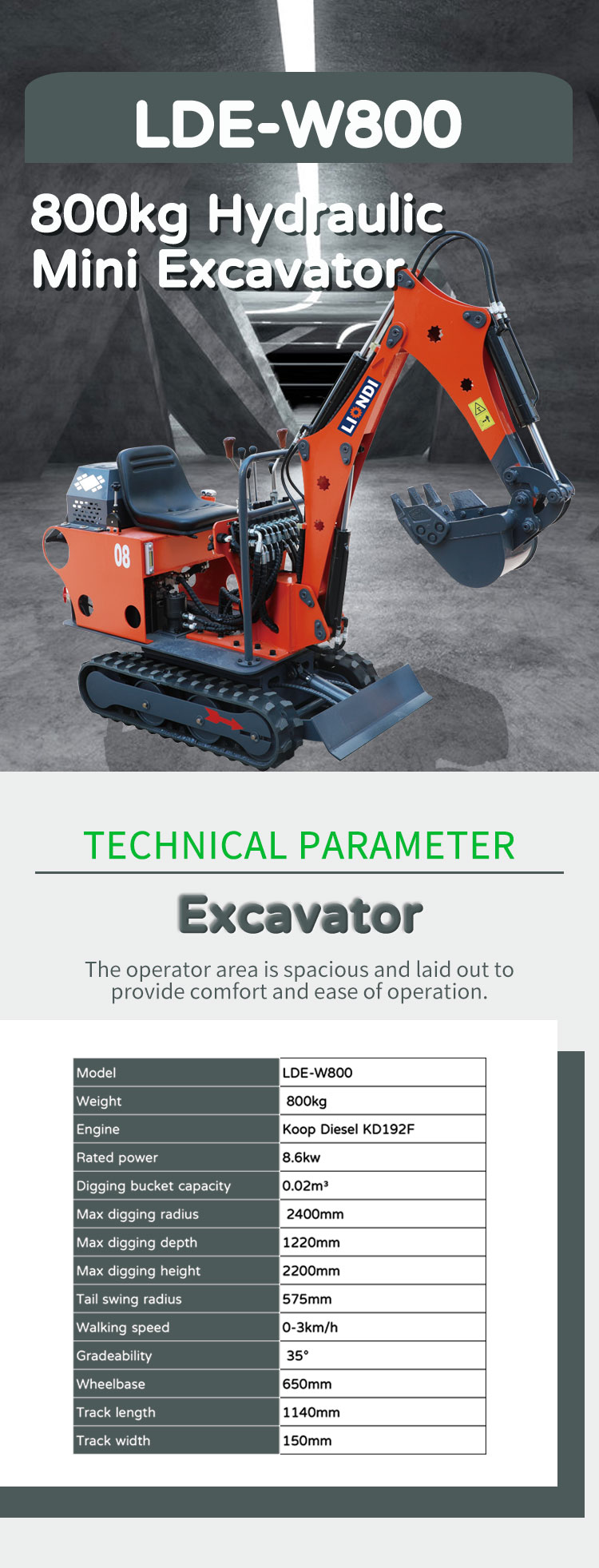 LDE-W800 800kg Hydraulic Mini Excavator image 1