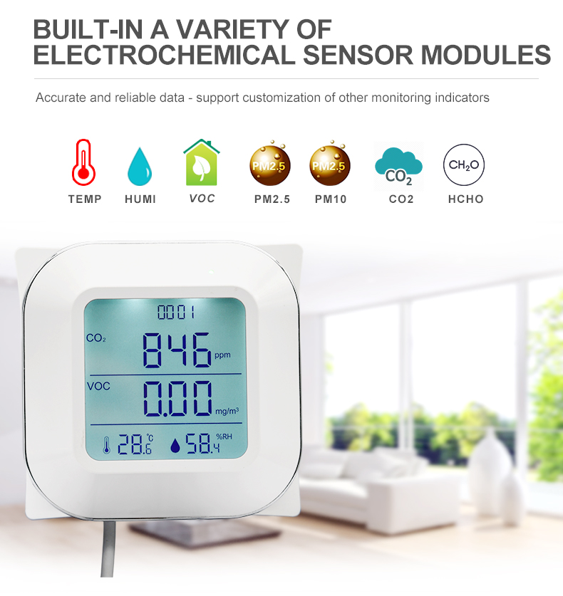 ONETEST - Wall-mounted air quality monitor AQM-80 PM2.5 / PM10 / TEMP / HUM / CO2 / VOC / CH2O RS485 output image 8