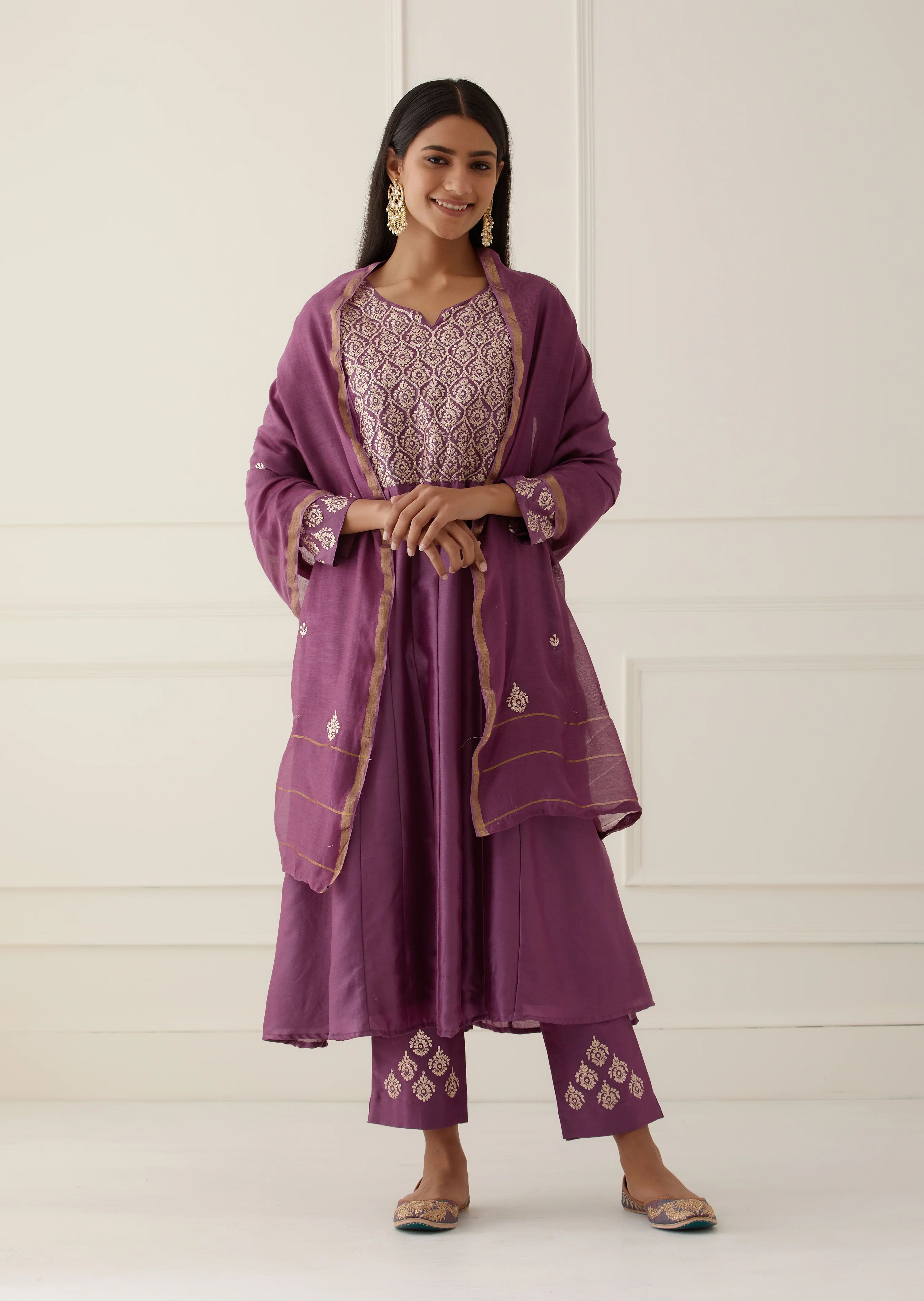 Aubergine Yoke Kali Set With Dupatta - Set Of 3 image 2